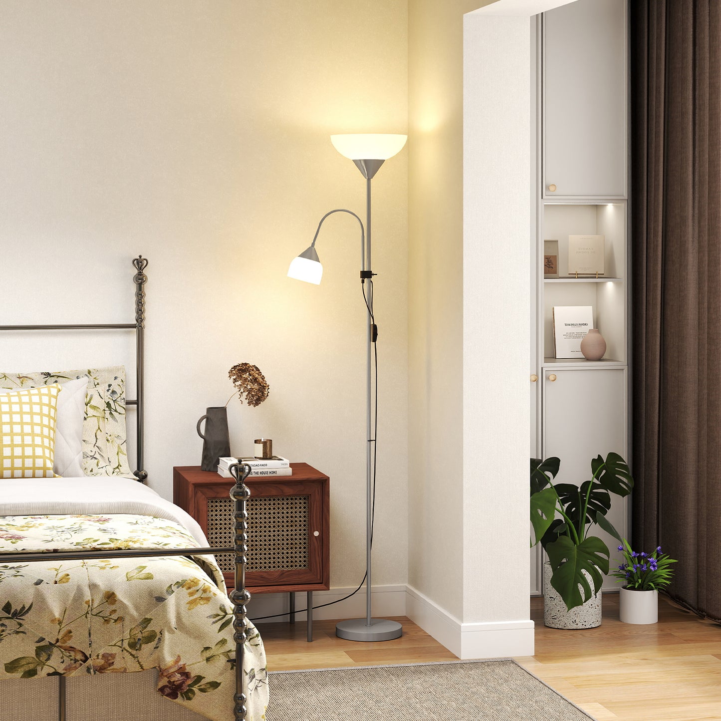 Vina Metal Silver LED Floor Lamp 180 cm With Mother And Child Uplighter