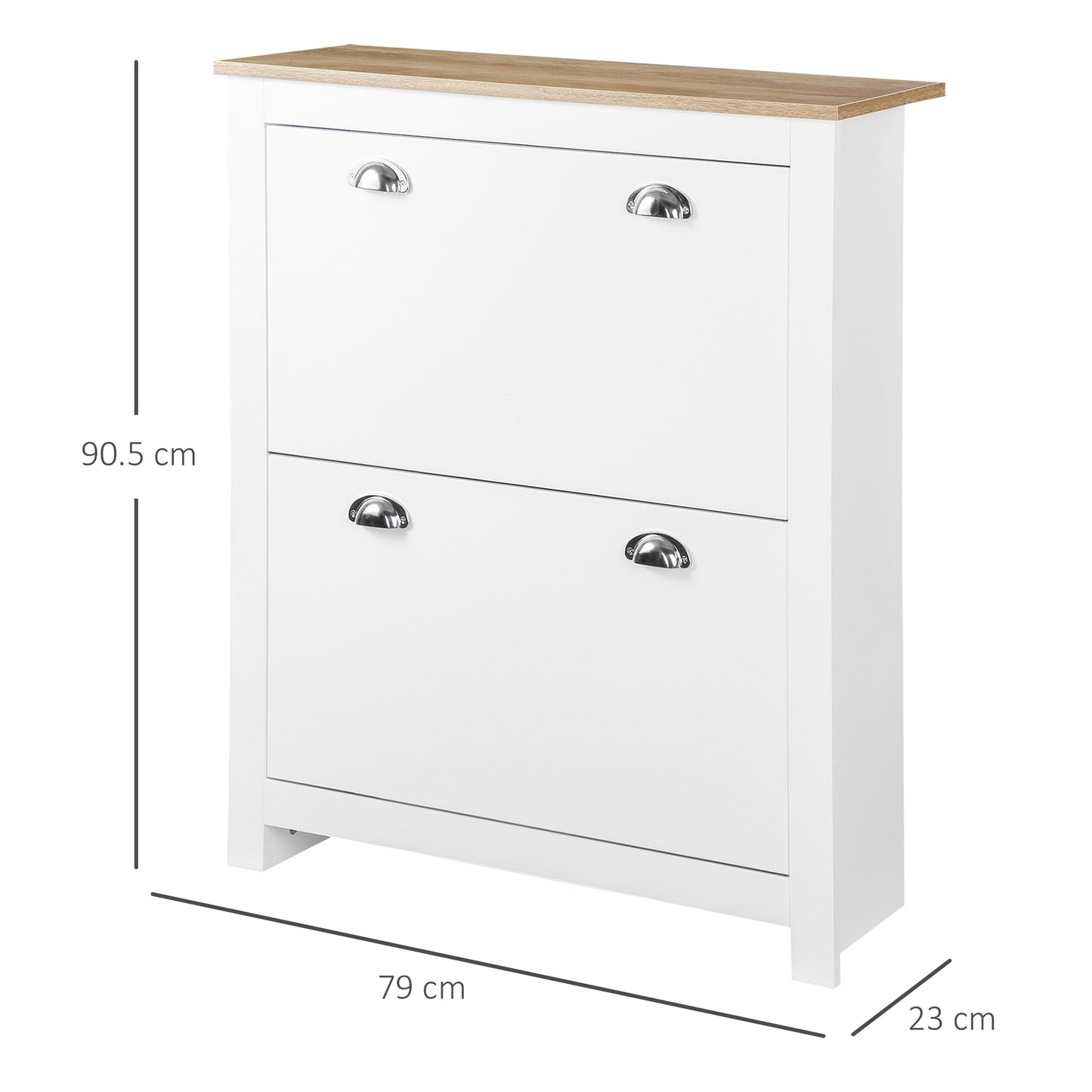Neneka Wooden White and Natural Slim Shoe Cabinet With 2 Flip Drawers For 12 Pairs