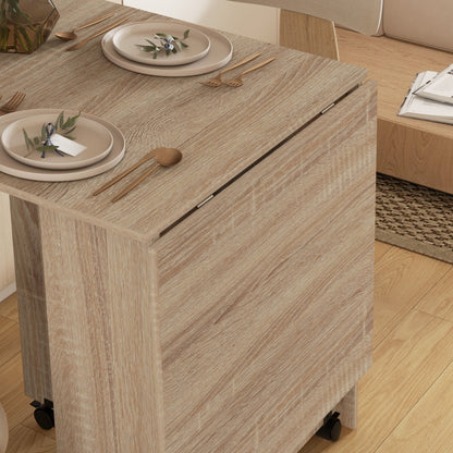 Vasufa Wooden Natural Ex10dable Drop Leaf Dining Table Seating 4 To 6 With Shelves And Wheels