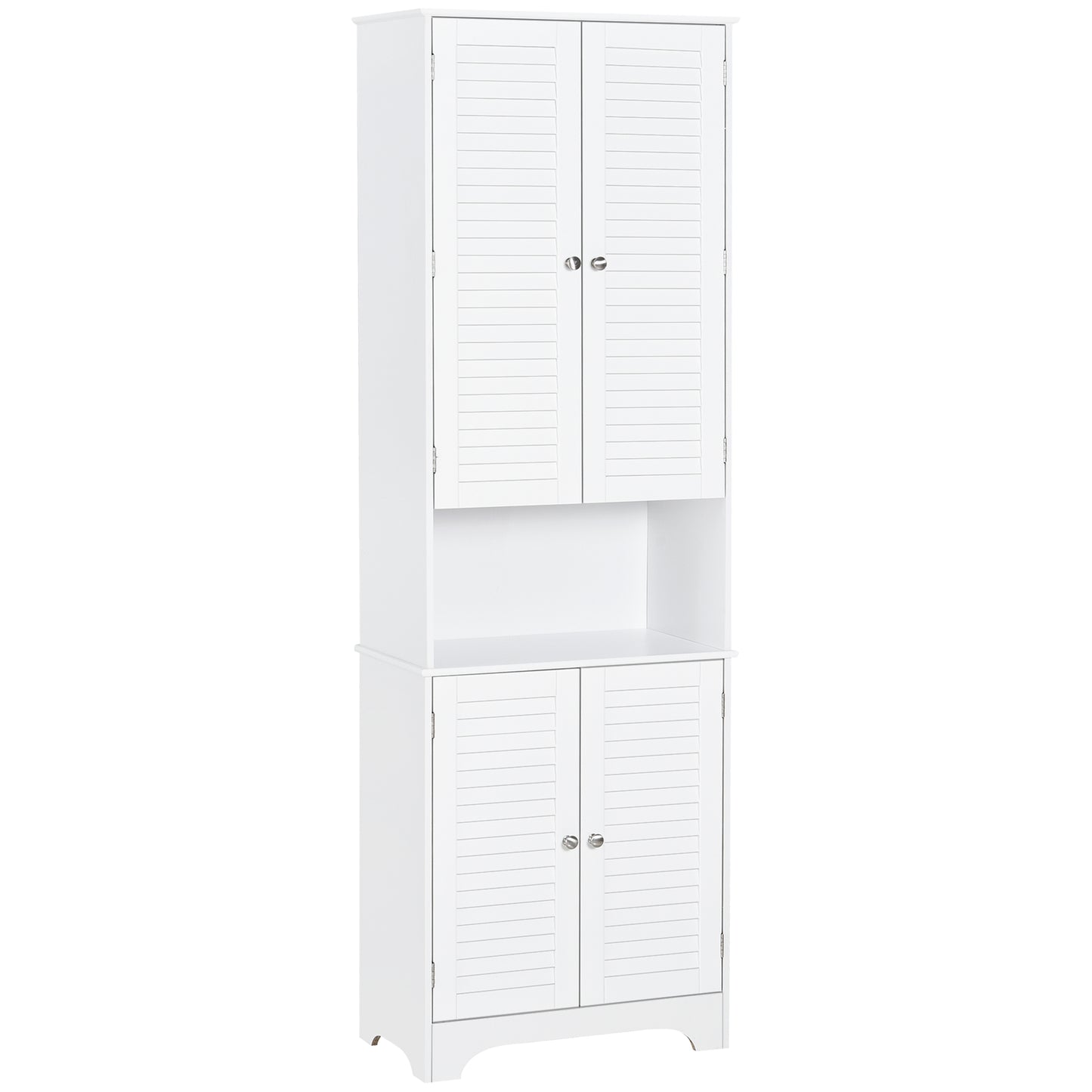 Vihave Kafi Tall Freestanding Bathroom Cabinet With Shutter Doors And Raised Base White