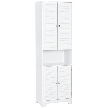 Vihave Kafi Tall Freestanding Bathroom Cabinet With Shutter Doors And Raised Base White