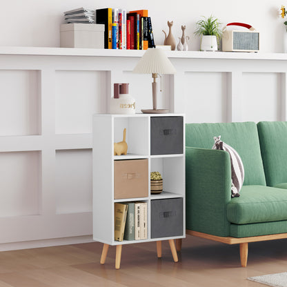 Nadiro Wooden White 6 Cube Storage Unit With 3 Fabric Drawers And OFauxn Shelves