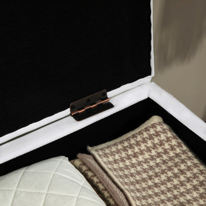 Mael Linen White Storage Ottoman With Padded Seat