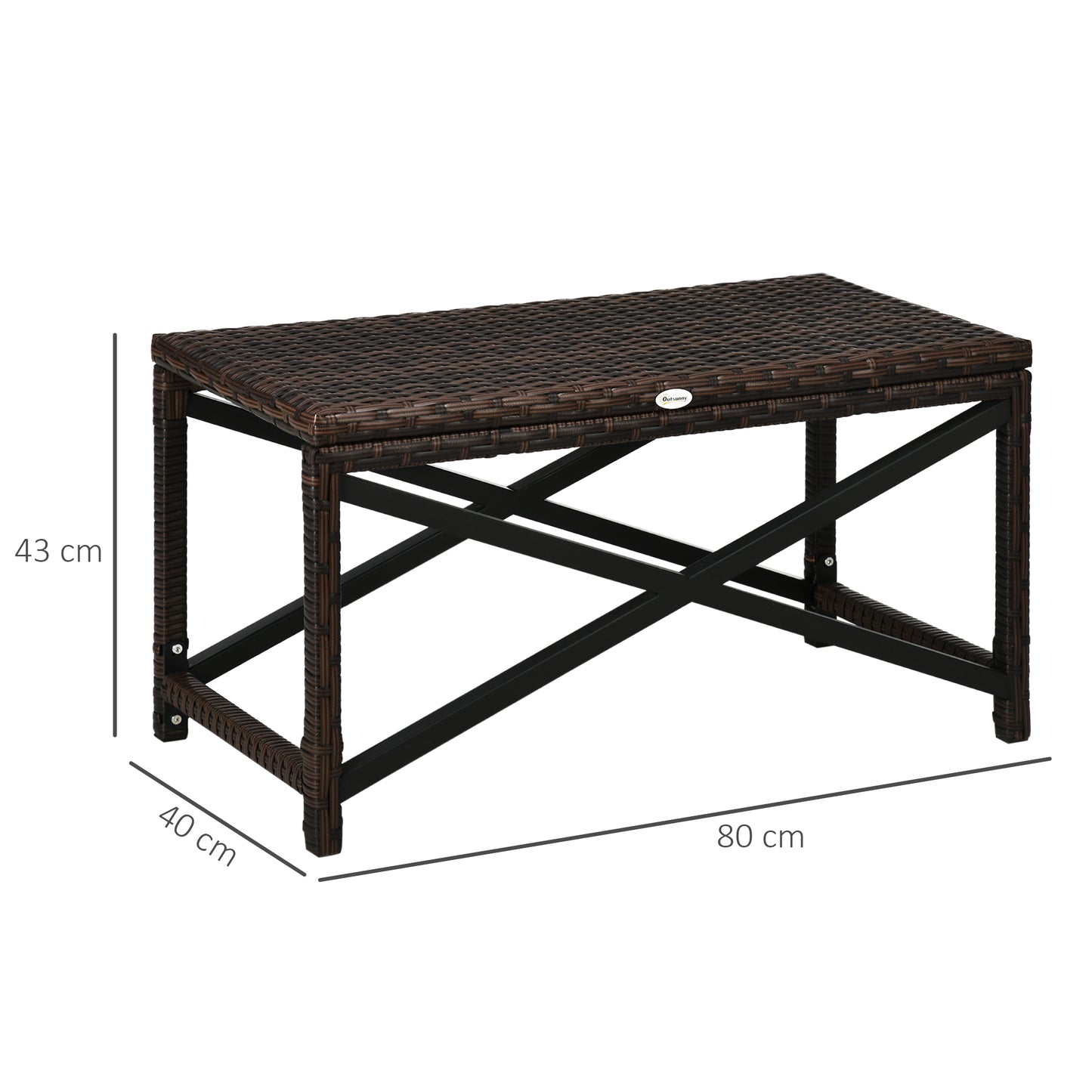 Donori Brown Rattan Outdoor Coffee Table With X Frame with Woven Top
