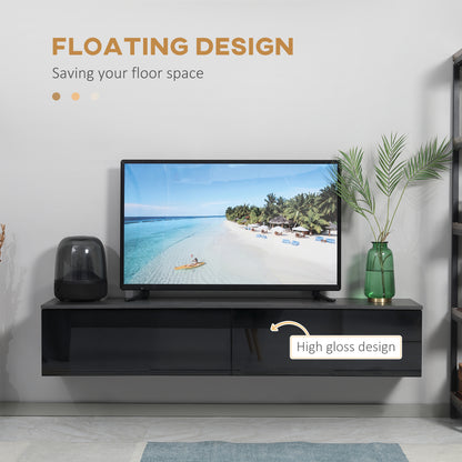 Elkaro High Gloss Grey And Black Floating TV Cabinet With Cupboards For Screens Up To 70 Inches