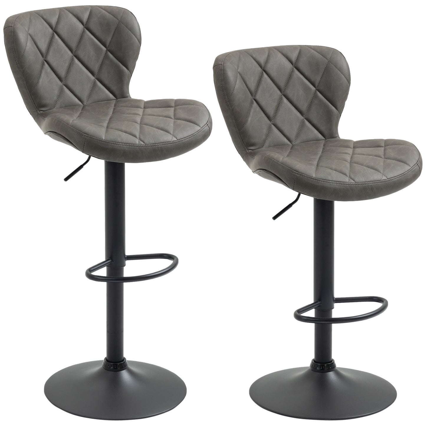 Moliyo Set Of 2 Dark Grey Swivel Bar Stools With Diamond Pattern And Steel Frame