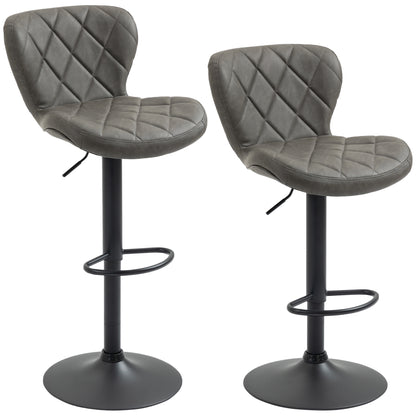 Moliyo Set Of 2 Dark Grey Swivel Bar Stools With Diamond Pattern And Steel Frame