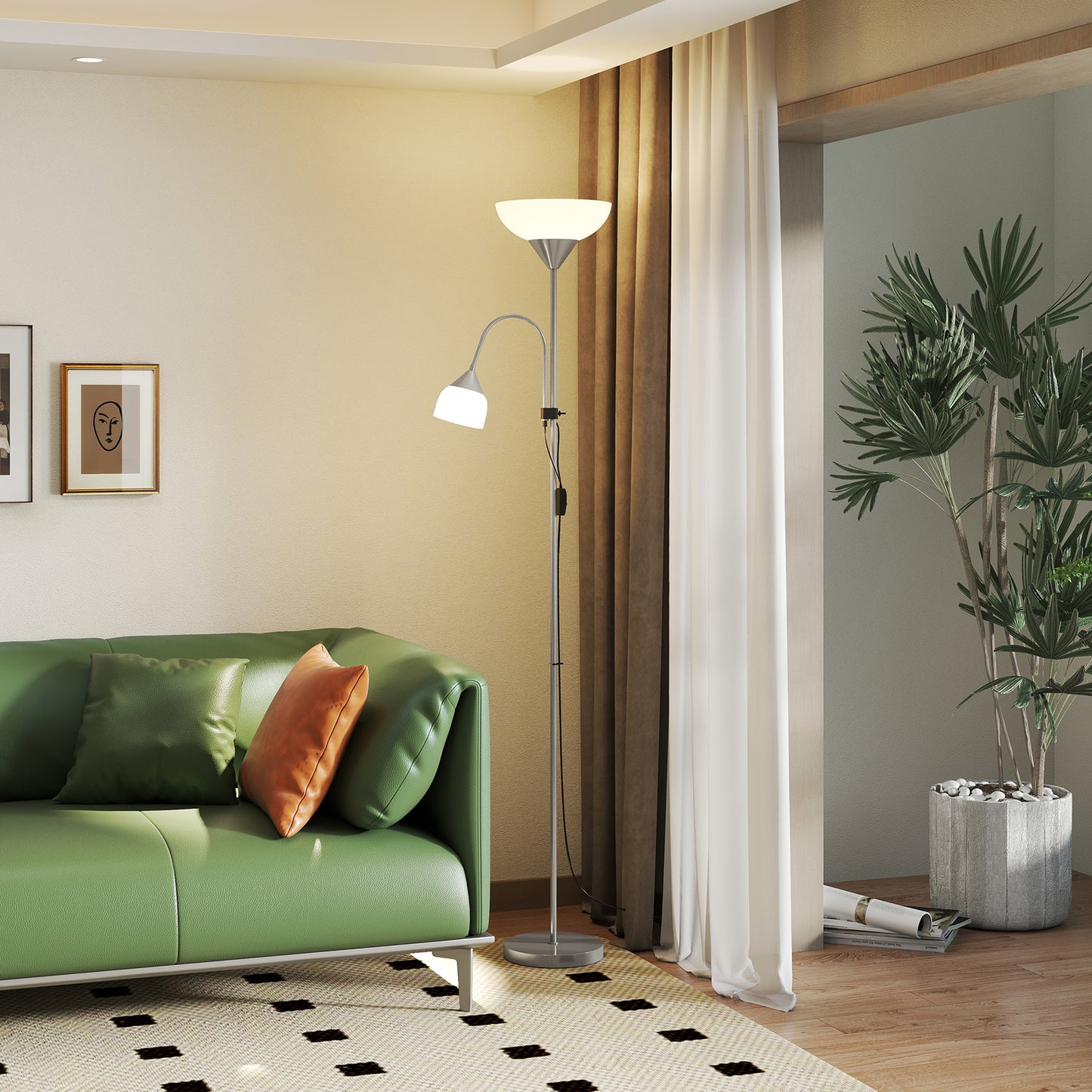 Vina Metal Silver LED Floor Lamp 180 cm With Mother And Child Uplighter