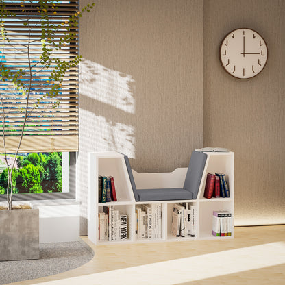 Vezito Wood White Cube Bookcase With Cushioned Seat