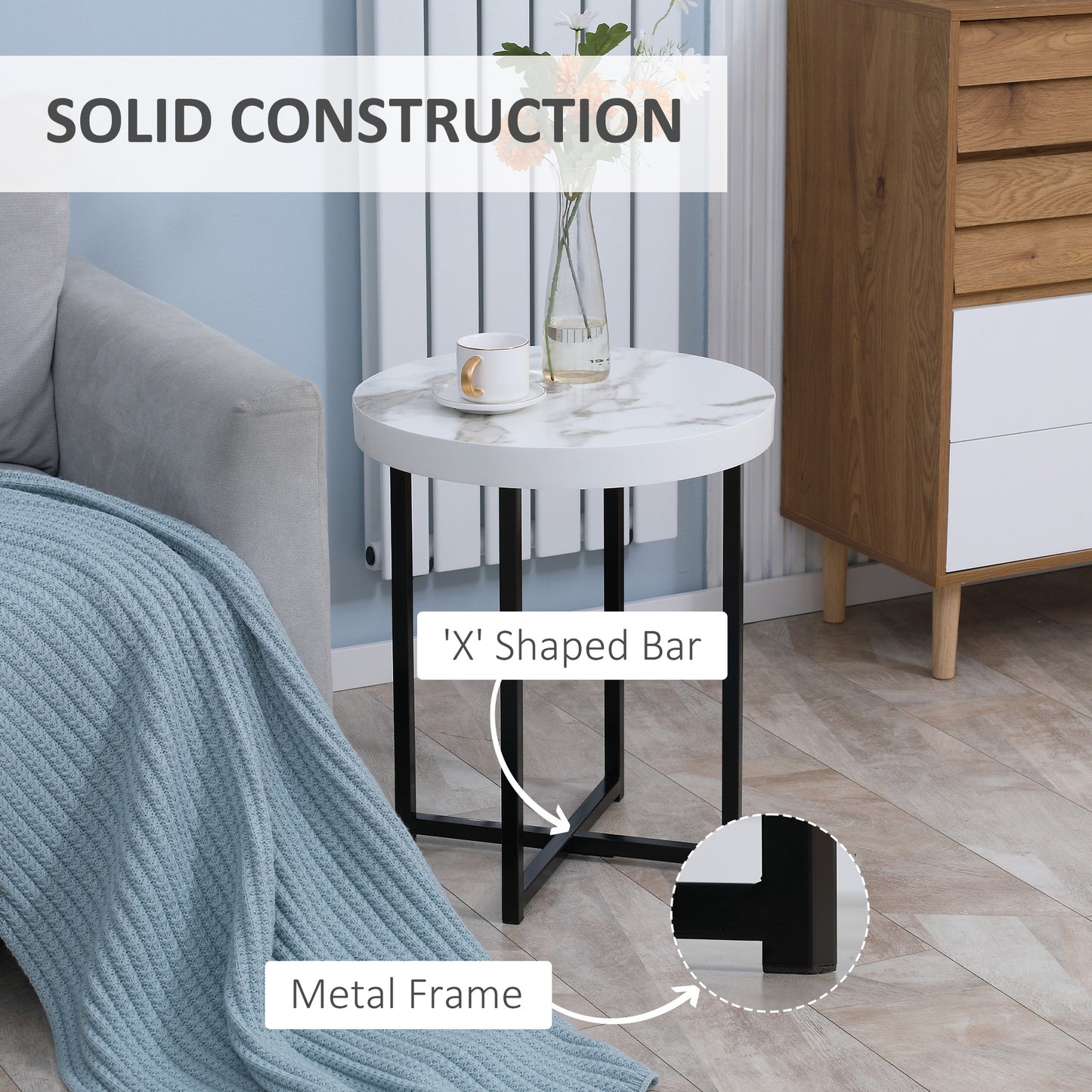 Nesama Black Metal And White Wooden  Set Of 2 Round Side Tables