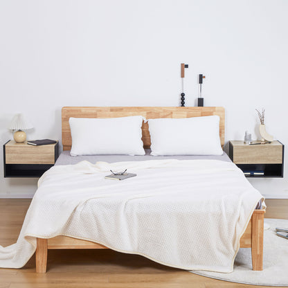Sebato Set of 2 Oak Effect Wooden Floating Bedside Tables With Drawer And Shelf Wall Mounted 46 x 30 x 30 cm