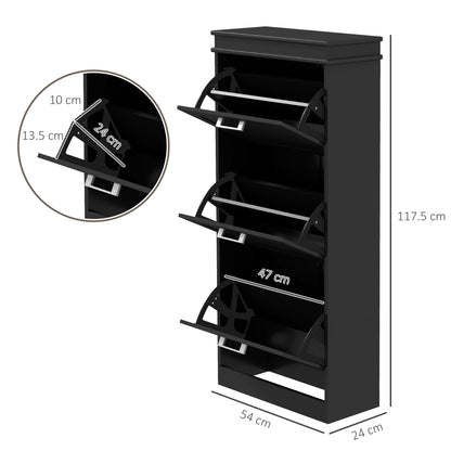 Kaso Wooden Black Minimal 3 Drawer Shoe Cabinet