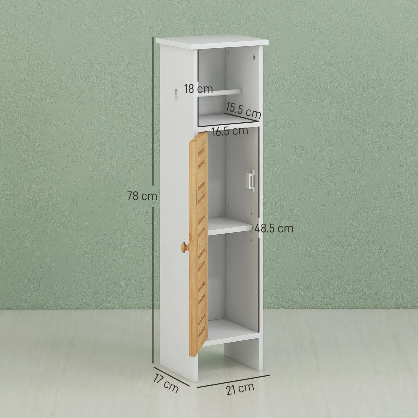 Nohaba White Bathroom Storage Cabinet With Integrated Toilet Roll Holder