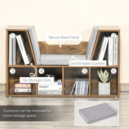 Kalavi Wood Rustic Brown Cube Bookcase With Cushioned Reading Seat