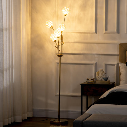 Rarodi Crystal And Metal Gold Tone 5 Light Upright Floor Lamp 156 cm