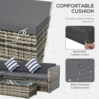 Eltami Rattan Grey 4 Seater Outdoor Sectional Sofa Set