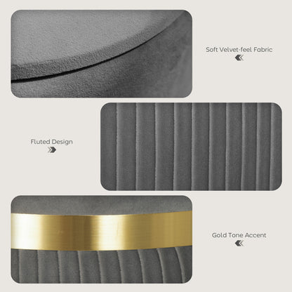 Vami Velvet Grey Storage Ottoman With Soft Upholstered Finish Gold Accent