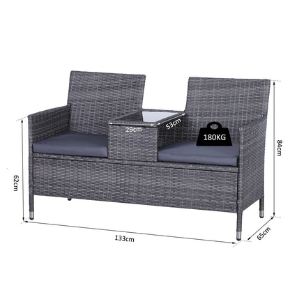 Tapata Rattan Grey 2 Seater Outdoor Garden Bench With Central Table