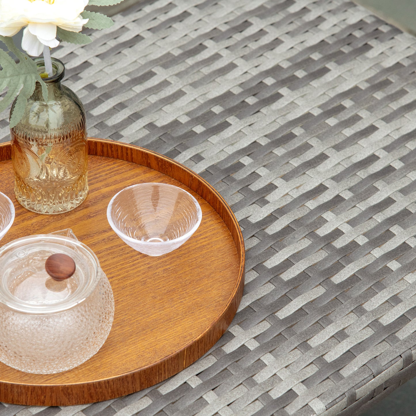 Kedo Grey Rattan Rectangle Outdoor Coffee Table With Woven Finish