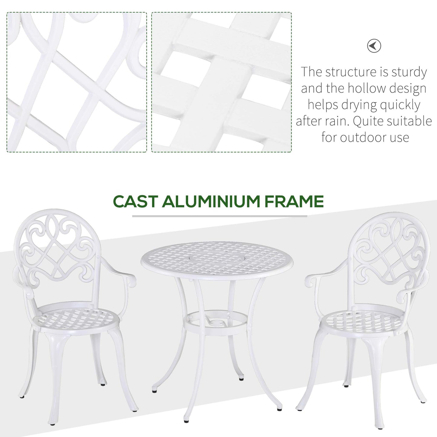 Safa 3 Piece Elegant Aluminium Garden Bistro Set In White