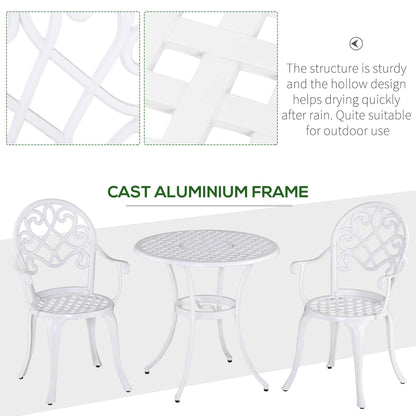 Safa 3 Piece Elegant Aluminium Garden Bistro Set In White