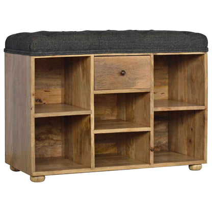 Palermo Black Tweed Drawer and Storage Shelf Shoe Bench