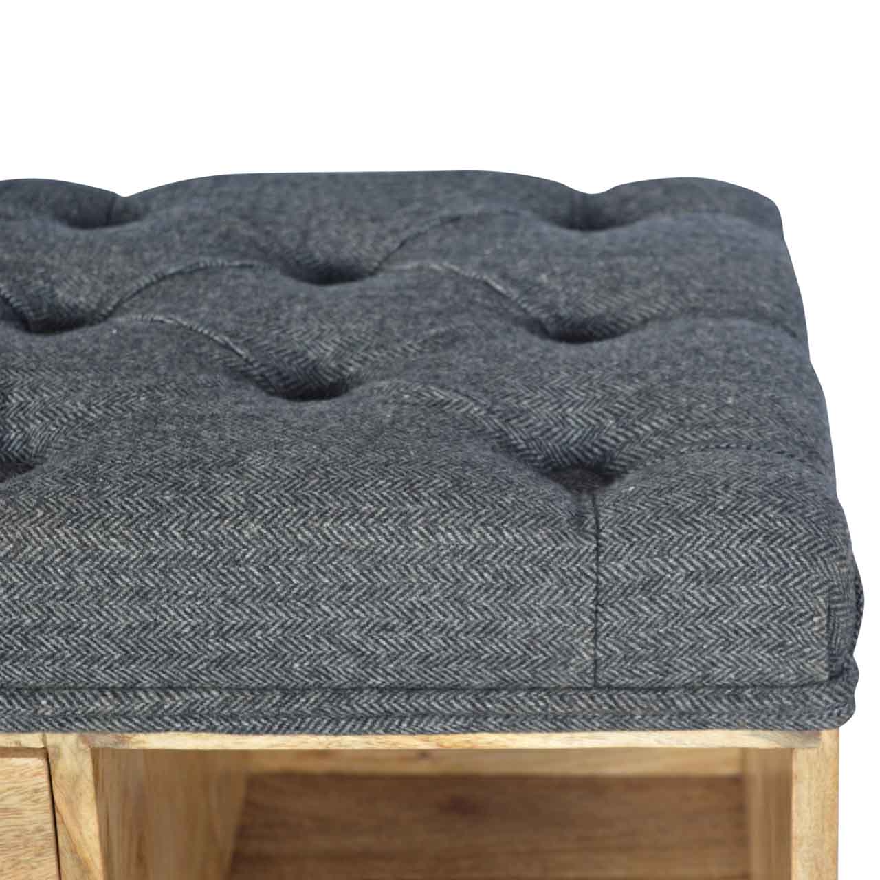 Palermo Black Tweed Drawer and Storage Shelf Shoe Bench