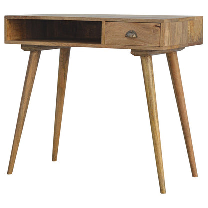 Procida Open Slot Scandi Mango Wood Writing Desk with Drawer and Shell Knob