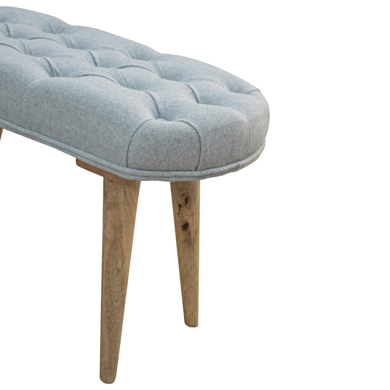 Bagno Deep Button Grey Tweed and Mango Wood Bench