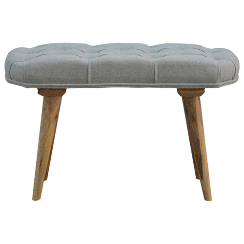 Bagno Deep Button Grey Tweed and Mango Wood Bench