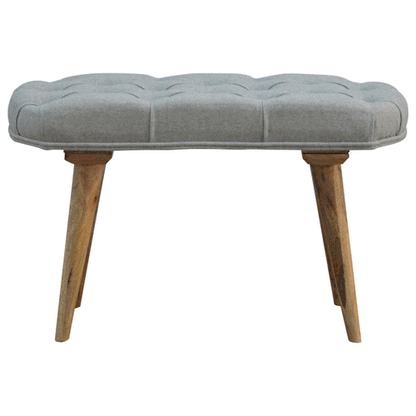 Bagno Deep Button Grey Tweed and Mango Wood Bench