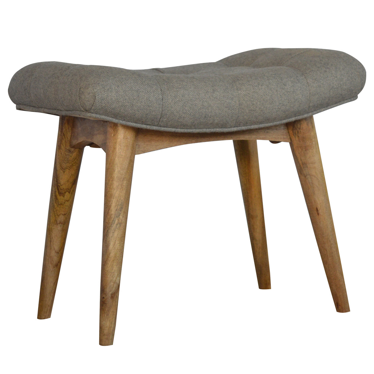 Trapani Curved Grey Tweed and Mango Wood Bench