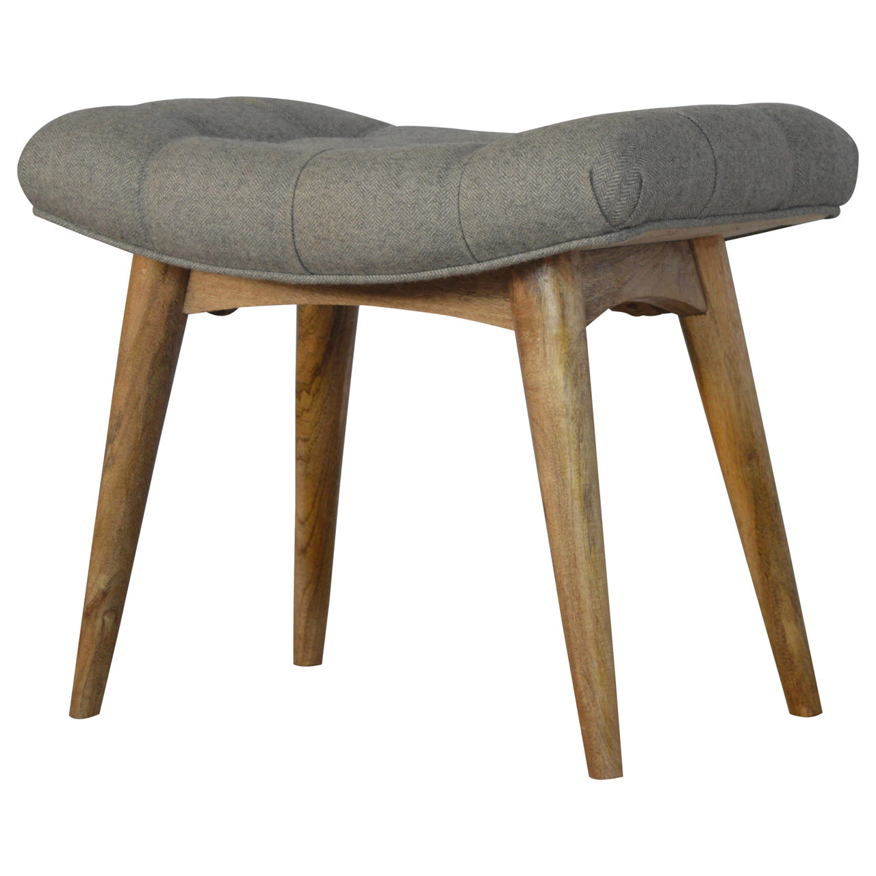 Trapani Curved Grey Tweed and Mango Wood Bench