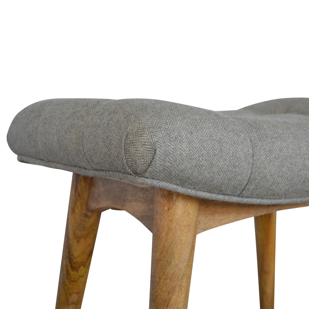 Trapani Curved Grey Tweed and Mango Wood Bench
