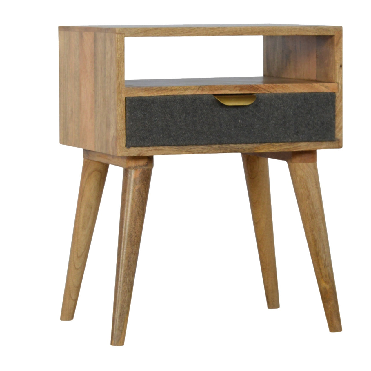 Gallipoli Grey Tweed and Mango Wood Bedside Table with Open Shelf