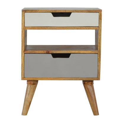 Pranburi Grey and White Mango Wood Bedside Table 2 Drawers and Open Shelf