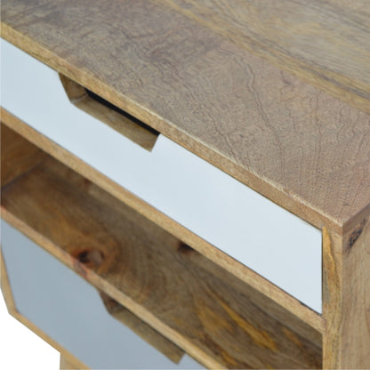Pranburi Grey and White Mango Wood Bedside Table 2 Drawers and Open Shelf