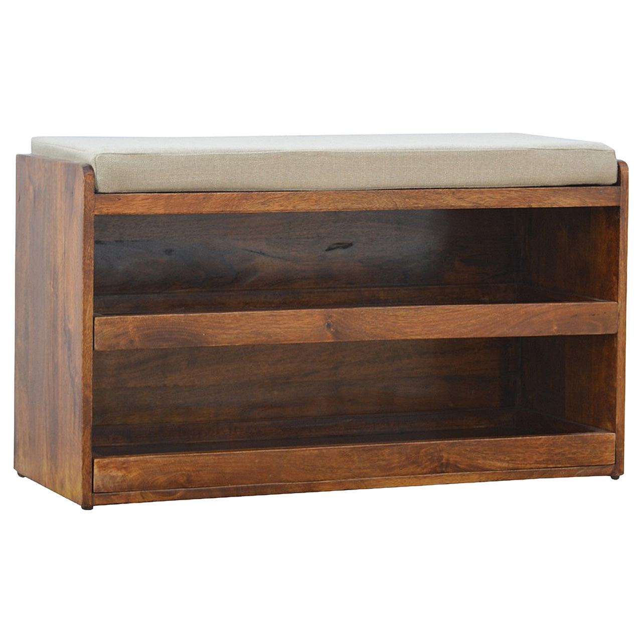 Polignano Mud Linen and Mango Wood Pull out Shoe Bench
