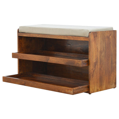 Polignano Mud Linen and Mango Wood Pull out Shoe Bench