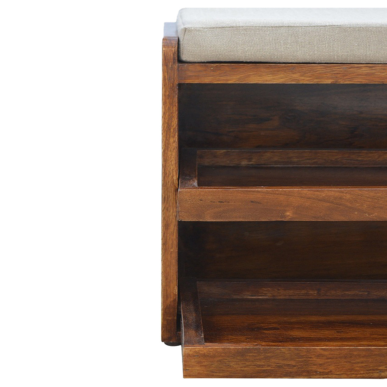 Polignano Mud Linen and Mango Wood Pull out Shoe Bench