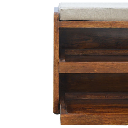 Polignano Mud Linen and Mango Wood Pull out Shoe Bench