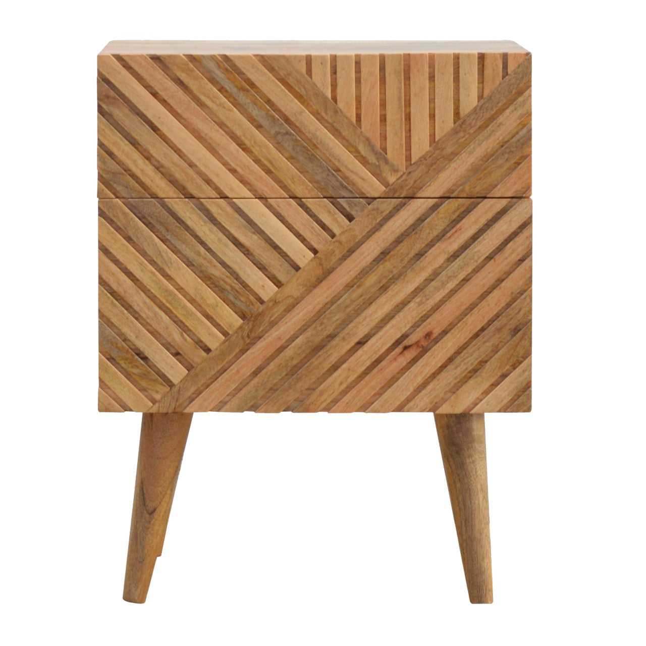 Orvieto Line Carved Natural Mango Wood 2 Drawer Bedside Table
