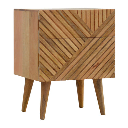 Orvieto Line Carved Natural Mango Wood 2 Drawer Bedside Table