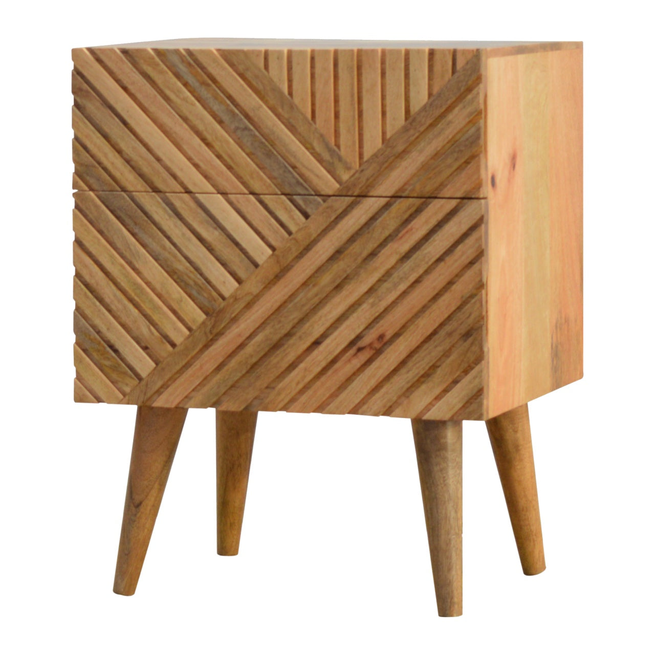 Orvieto Line Carved Natural Mango Wood 2 Drawer Bedside Table
