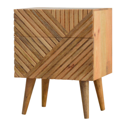 Orvieto Line Carved Natural Mango Wood 2 Drawer Bedside Table