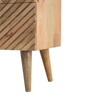 Orvieto Line Carved Natural Mango Wood 2 Drawer Bedside Table