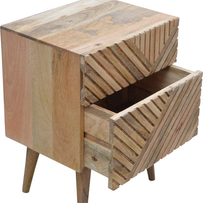 Orvieto Line Carved Natural Mango Wood 2 Drawer Bedside Table