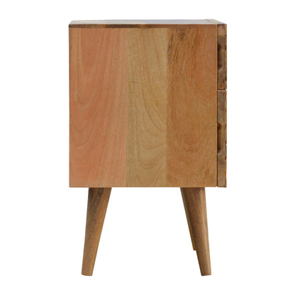 Orvieto Line Carved Natural Mango Wood 2 Drawer Bedside Table