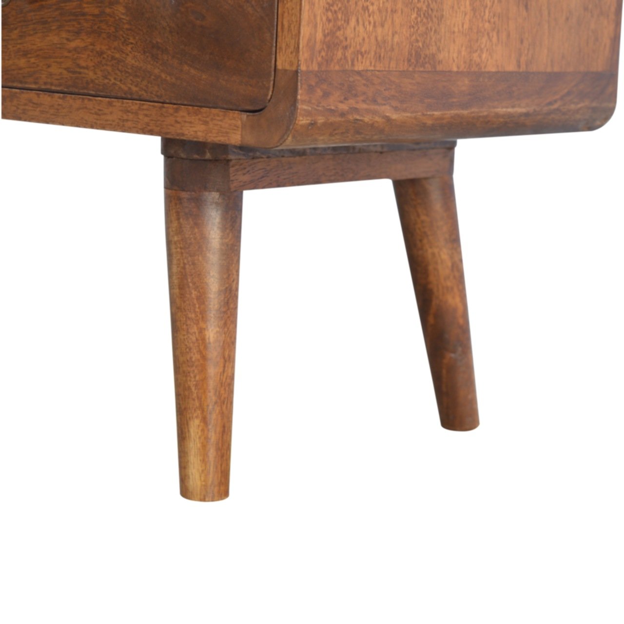 Ostuni Low Curved Chestnut Mango Wood TV Media Unit 2 Drawers and Open Shelf