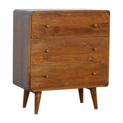 Ostuni Rustic Curved Mango Wood Chestnut Chest 3 Drawer